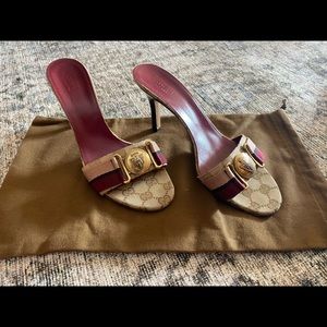 authentic Gucci original GG kitten heels monogram striped slides